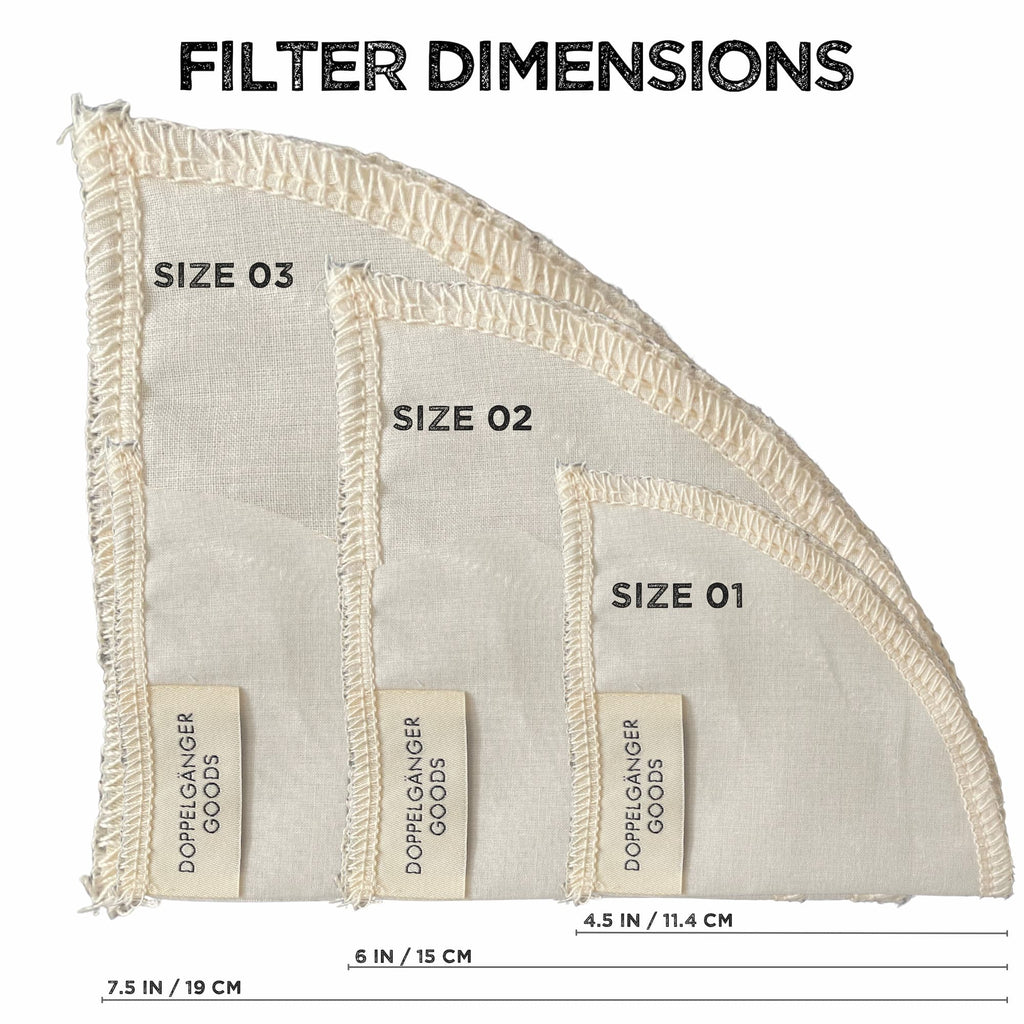 Reusable Organic Cotton Filter for Hario V60 Style Filters dimensions