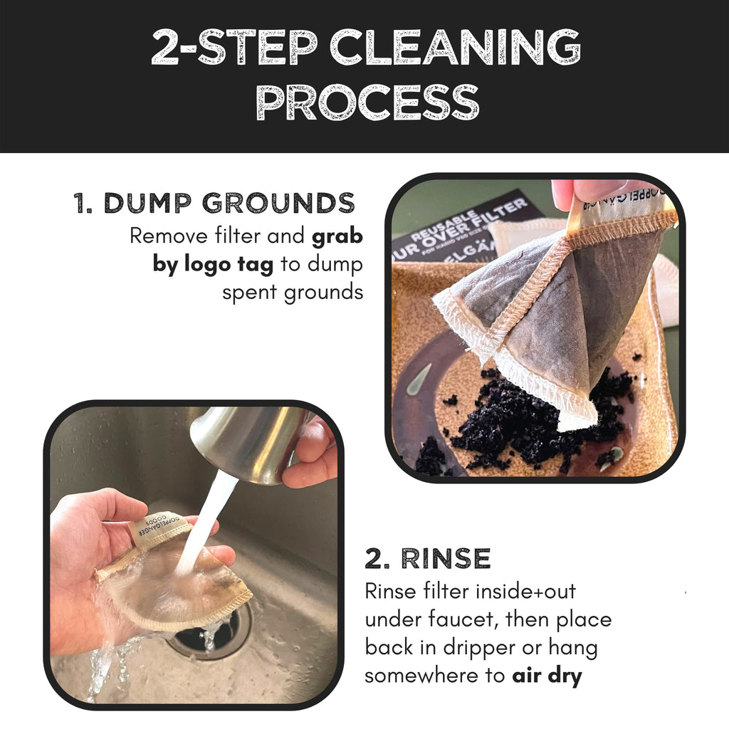 Reusable Organic Cotton Filter for Hario V60 Style Filters 2 step cleaning process